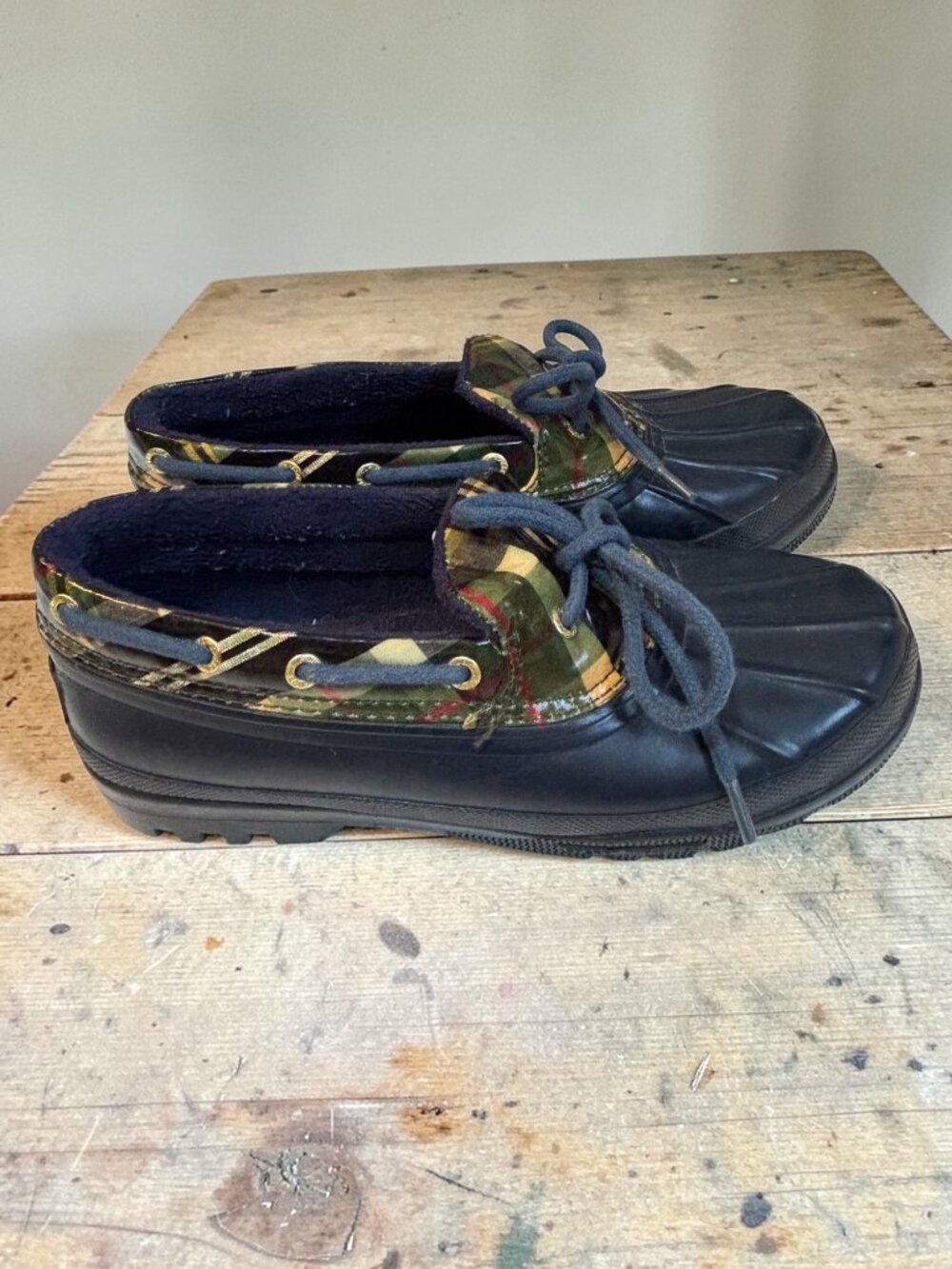 Sperry Top-Sider Womens Waterproof Rubber Duck Boots With Plaid Design 6 Navy & - Picture 2 of 13